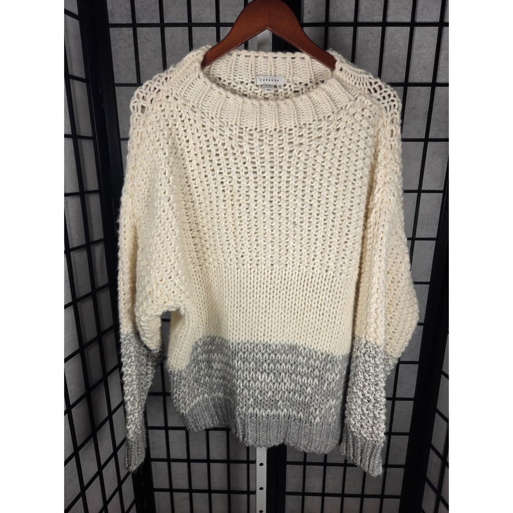 Topshop Women's Cream/Gray Chunky Three Stripe Wool Blend Sweater Size 8-12 M/L